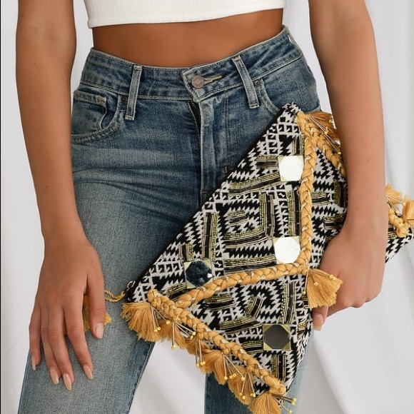 Lulus Handbags - LULU’S | Boho Mustard Mirrored Beaded Clutch